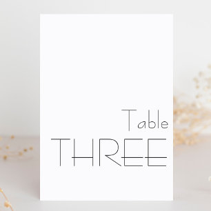 Minimalist Black White Playful Typography THREE Table Number