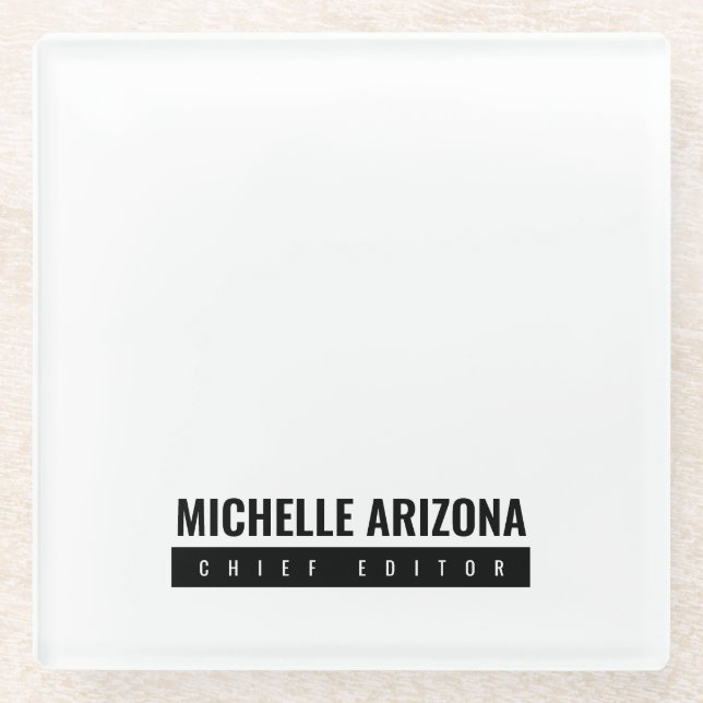 Minimalist Black & White Professional Modern Glass Coaster (Front)