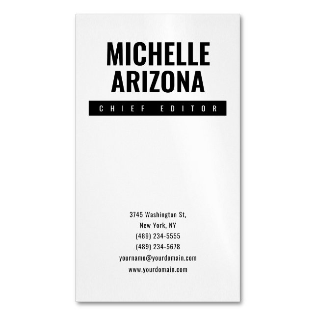 Minimalist Black & White Professional Modern Magnetic Business Card (Front Vertical)