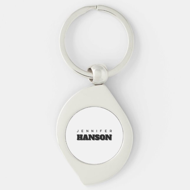 Minimalist Black & White Professional Modern Name Key Ring (Front)