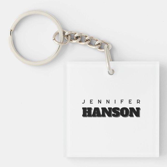 Minimalist Black & White Professional Modern Name Key Ring (Front)