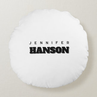 Minimalist Black & White Professional Modern Name Round Cushion