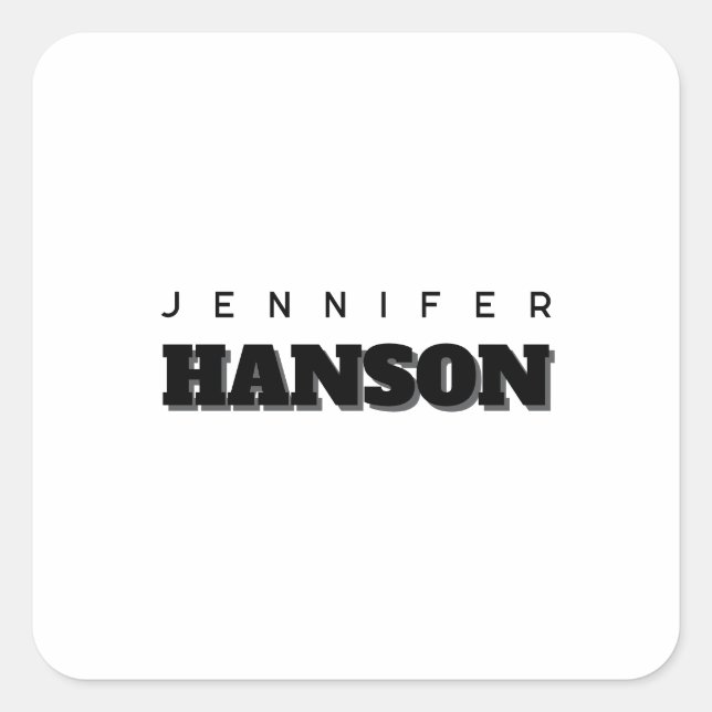 Minimalist Black & White Professional Modern Name Square Sticker (Front)
