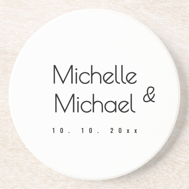 Minimalist Black & White Professional Modern Names Coaster (Front)