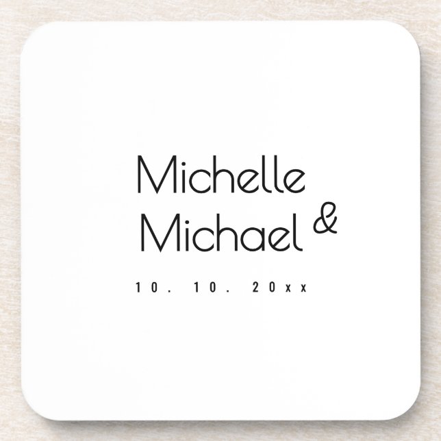 Minimalist Black & White Professional Modern Names Coaster (Front)
