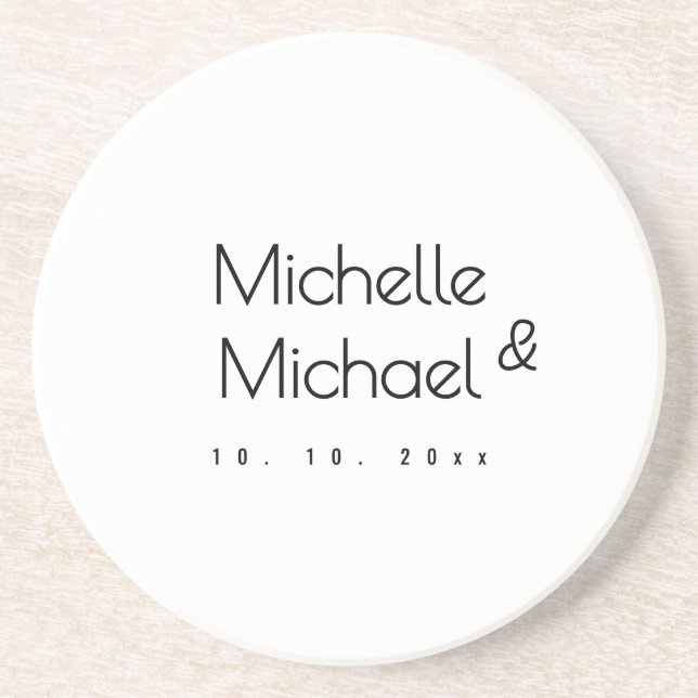 Minimalist Black & White Professional Modern Names Coaster (Front)