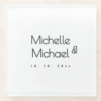 Minimalist Black & White Professional Modern Names Glass Coaster