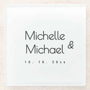 Minimalist Black & White Professional Modern Names Glass Coaster