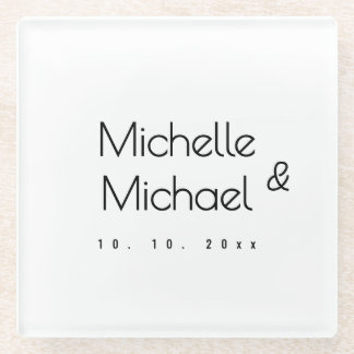 Minimalist Black & White Professional Modern Names Glass Coaster