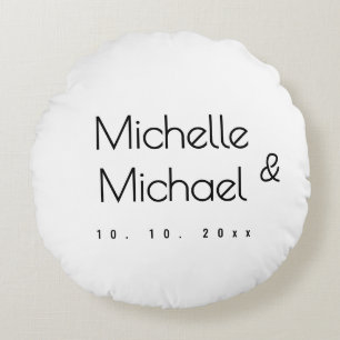 Minimalist Black & White Professional Modern Names Round Cushion