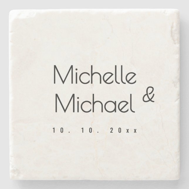 Minimalist Black & White Professional Modern Names Stone Coaster (Front)