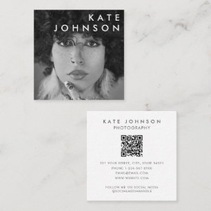 Minimalist Black White Professional Photo QR Code Square Business Card