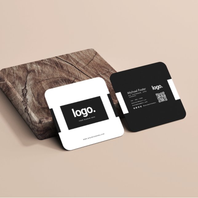 Minimalist Black White Professional QR Code Square Business Card (Creator Uploaded)