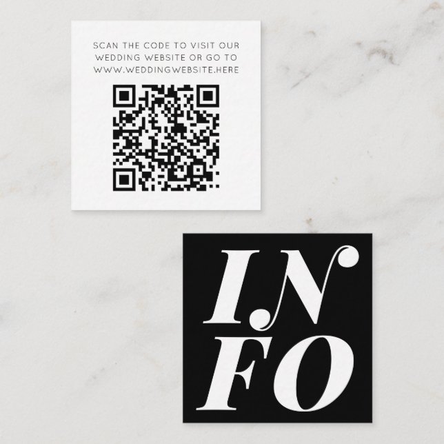 Minimalist Black White QR Code Online Wedding Info Enclosure Card (Front/Back)