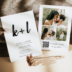 Minimalist Black & White Qr Code Photo Wedding Invitation