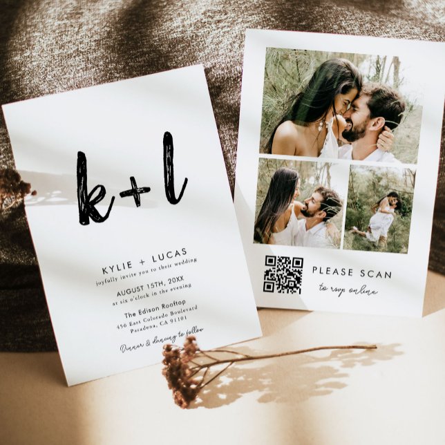 Minimalist Black & White Qr Code Photo Wedding  Invitation (Creator Uploaded)