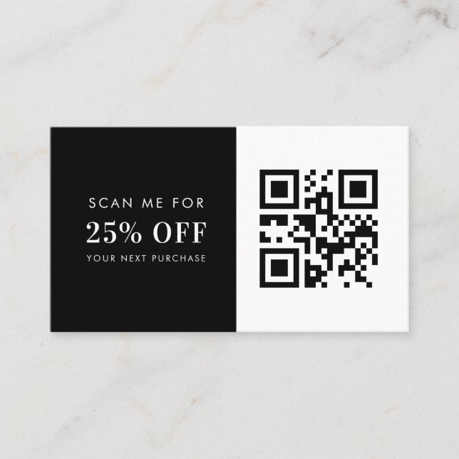 Minimalist Black White QR Code Small Business Discount Card (Front)