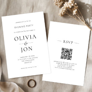 Minimalist Black White QR Code Wedding Evening Invitation