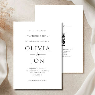 Minimalist Black White QR Code Wedding Evening Invitation