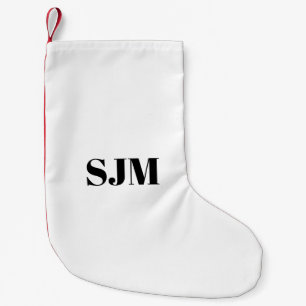 Minimalist black white red Custom monogram Small Christmas Stocking