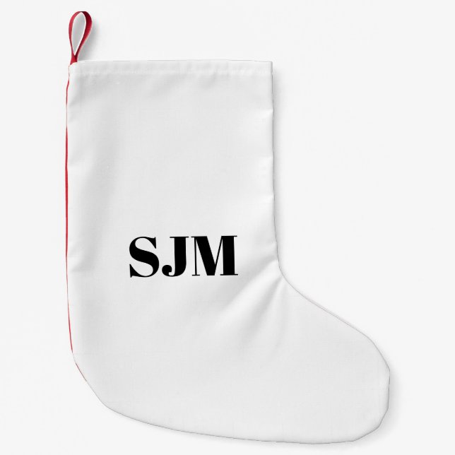 Minimalist black white red Custom monogram Small Christmas Stocking (Front)