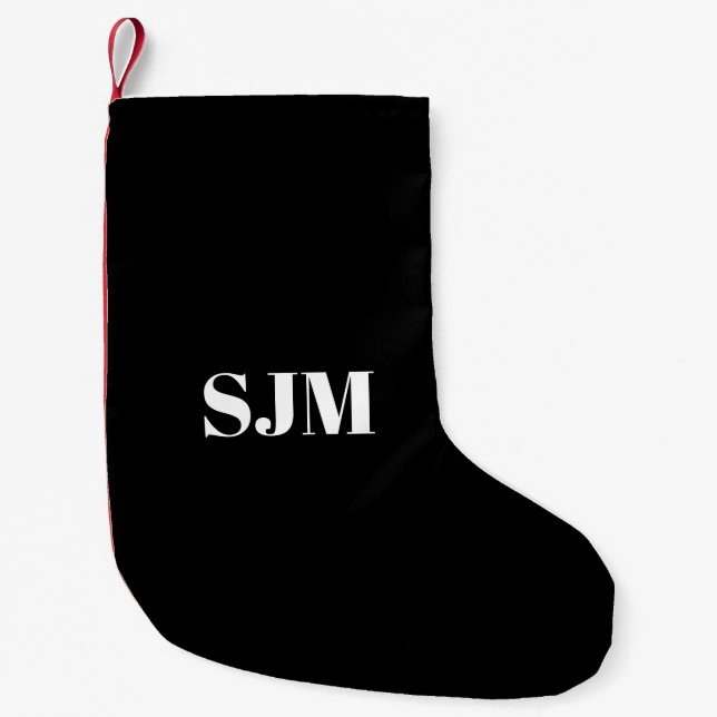 Minimalist black white red Custom monogram Small Christmas Stocking (Front)