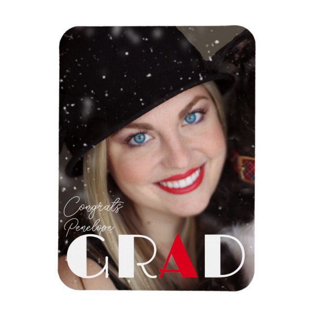 Minimalist  black white red graduation magnet (Vertical)