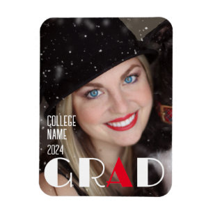 Minimalist  black white red graduation magnet