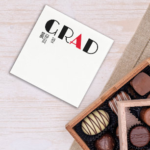 Minimalist black white red graduation napkin