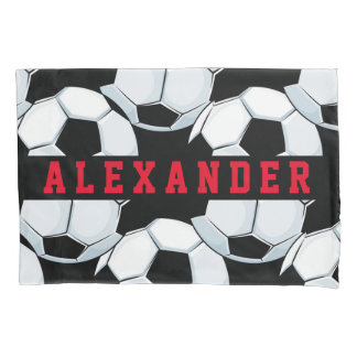 Minimalist black white red soccer game man woman  pillowcase