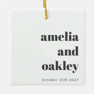 Minimalist Black White Retro Custom Wedding Photo Ceramic Ornament