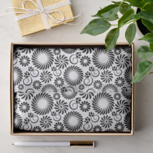 Minimalist Black White Retro Spiral Flower Pattern Tissue Paper