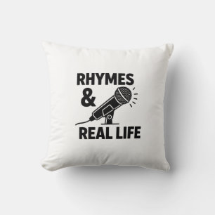 Minimalist Black & White “RHYPES & REAL LIFE” Micr Cushion