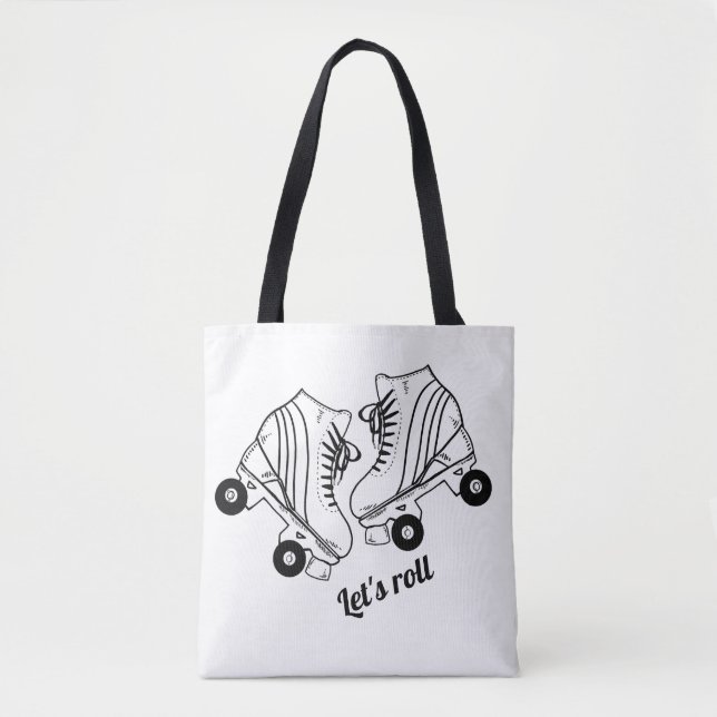 Minimalist Black White Roller Skating Skate  Tote Bag (Front)