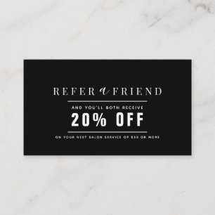 Minimalist Black & White Salon Referral Business Card