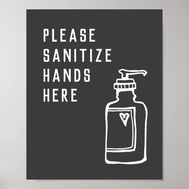 Minimalist Black & White Sanitise Hands Here Poster (Front)