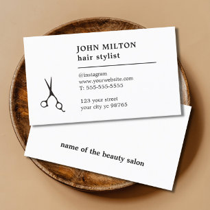 Minimalist Black White Scissors Hair Stylist Business Card