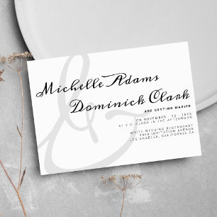 Minimalist black white script ampersand wedding invitation