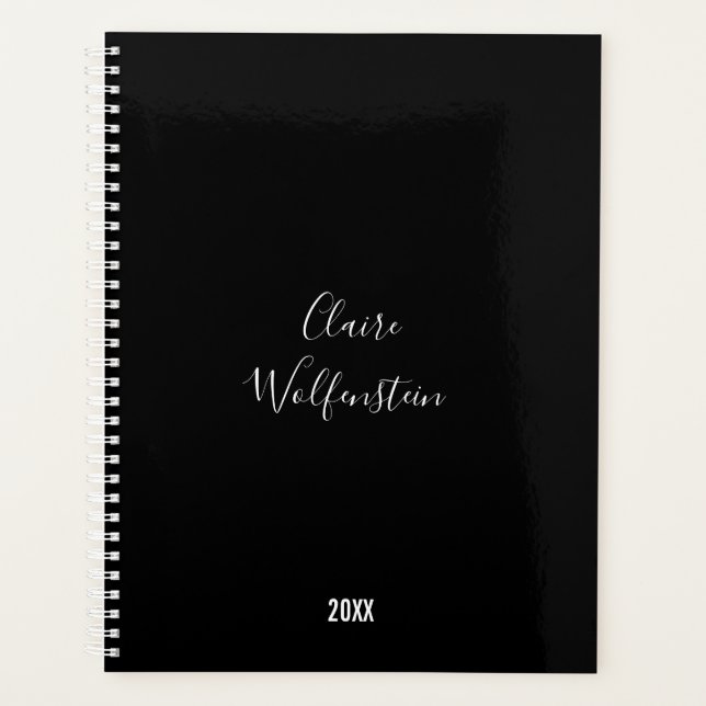 Minimalist Black White Script Business Planner (Front)
