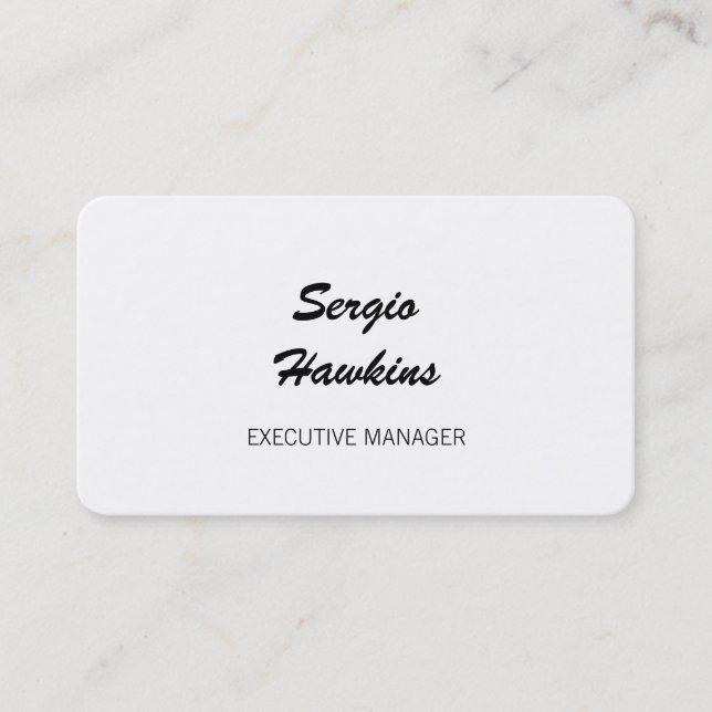 Minimalist Black White Script Executive Manager Business Card (Front)