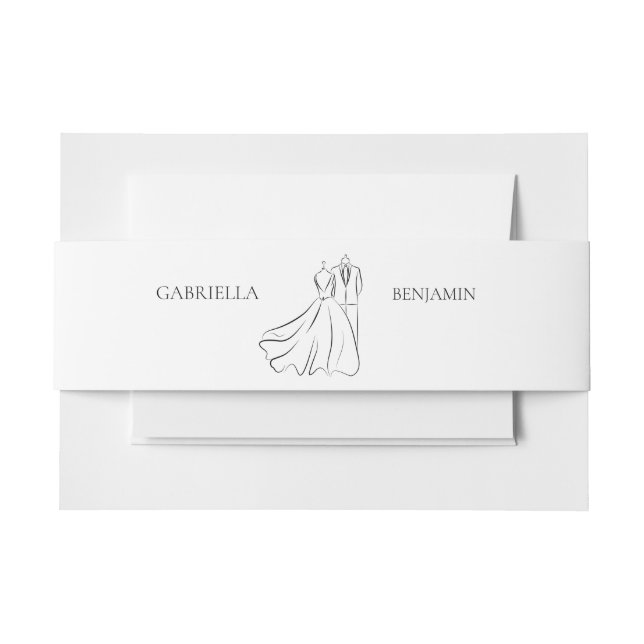 Minimalist Black White Script Formal Wedding Invitation Belly Band (Front Example)