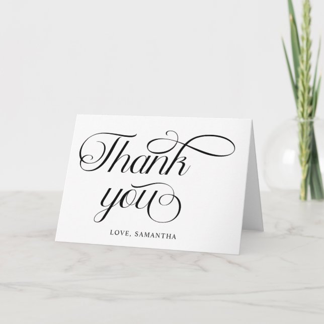 Minimalist Black White Script  Thank You Card (Front)