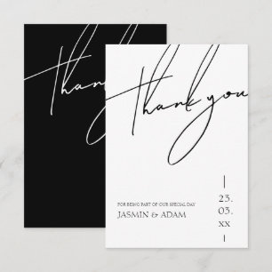 Minimalist Black White Script Typography Wedding Thank You Card