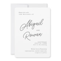 Minimalist Black White Script Wedding Invitation