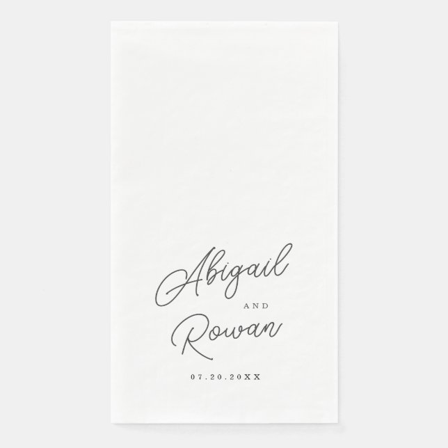 Minimalist Black White Script Wedding Napkin (Front)