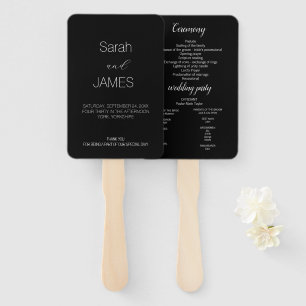Minimalist Black & White Script Wedding Program  Hand Fan