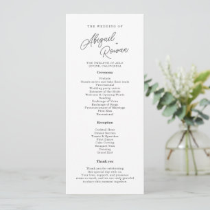 Minimalist Black White Script Wedding Program Invitation
