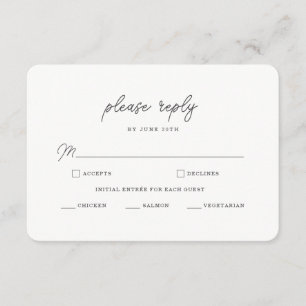 Minimalist Black White Script Wedding RSVP Card