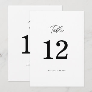 Minimalist Black White Script Wedding Table Number
