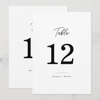 Minimalist Black White Script Wedding Table Number